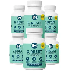 IM G-Reset - 6 Bottles | Gut & Metabolic Support | Probiotics Akkermansia & Bifidobacterium Breve | Riboflavin B2, Mangosteen, Berberine & Resveratrol | Daily Digestive Wellness Capsules