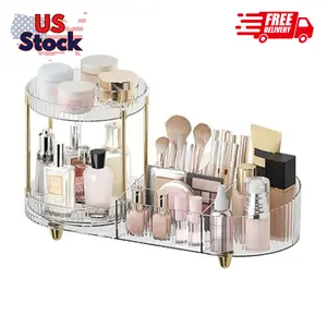 Makeup Organizer Countertop for Vanity, Rotating Perfume Tray with 5-compartment