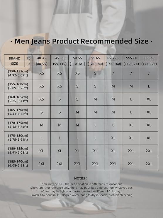 Baggy Hip Hop Jeans for Men Wide Leg Skater Denim Pants Casual Loose Fit Long Trousers