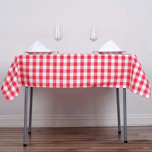 Polyester Square Tablecloth 54"x54" White/Red with Checkered Buffalo Plaid Design - Modern Style for Dining