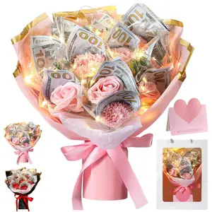 Graduation Mother's Day Money Flower Bouquet Money Bouquet Kit for Cash Gift Cash Nosegay Flowers with Bag for Birthday Party Anniversary(Pink)