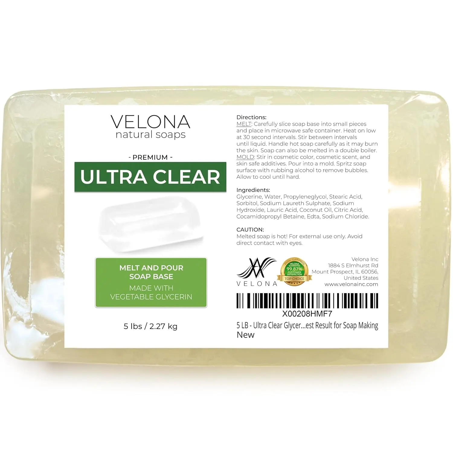 velona 5 lb - Ultra Clear Glycerin Soap Base, Melt & Pour, Transparent