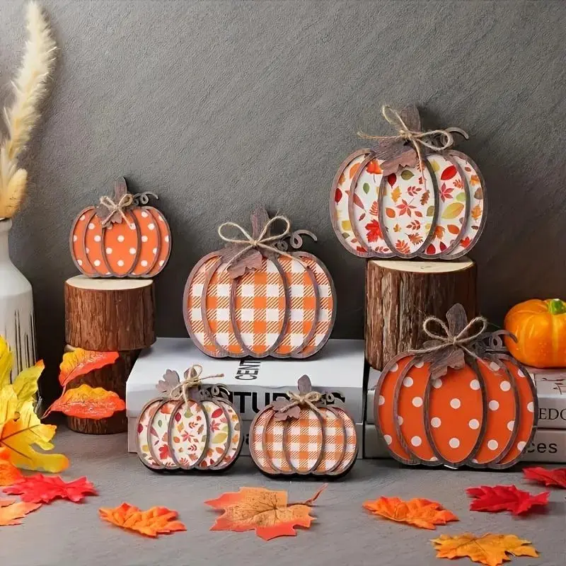 Wooden Pumpkin Decoration, Harvest Festival Table Decor, Home Decor for Living Room Bedroom Dining Room, Halloween Accessory