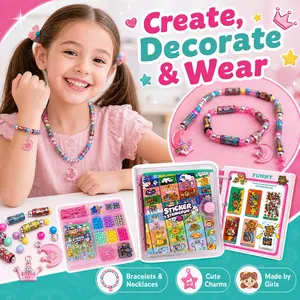 DIY Bracelet Making Kit for Girls, Sticker Beads Jewelry Craft Accessories Set with Charms, Collection Book, Beaded Necklace and Bracelet Gift Kit for Kids