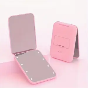 Compact Travel Makeup Mirror with LED Light, Foldable Handheld Small Mirror, Dual-Sided Portable Cosmetic Mirror, Valentine's Day Gift