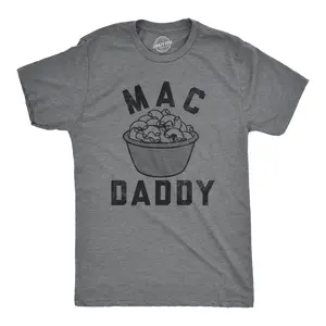Mens Mac Daddy T Shirt Funny Macaroni Cheese Pasta Noodles Tee for Guys Mens Funny T Shirts Cool Vintage Fashion T-Shirt Gift Classic Menswear Sarcastic Apparel for Men Funny Food Short Sleeve Novelty Tees for Dark Grey