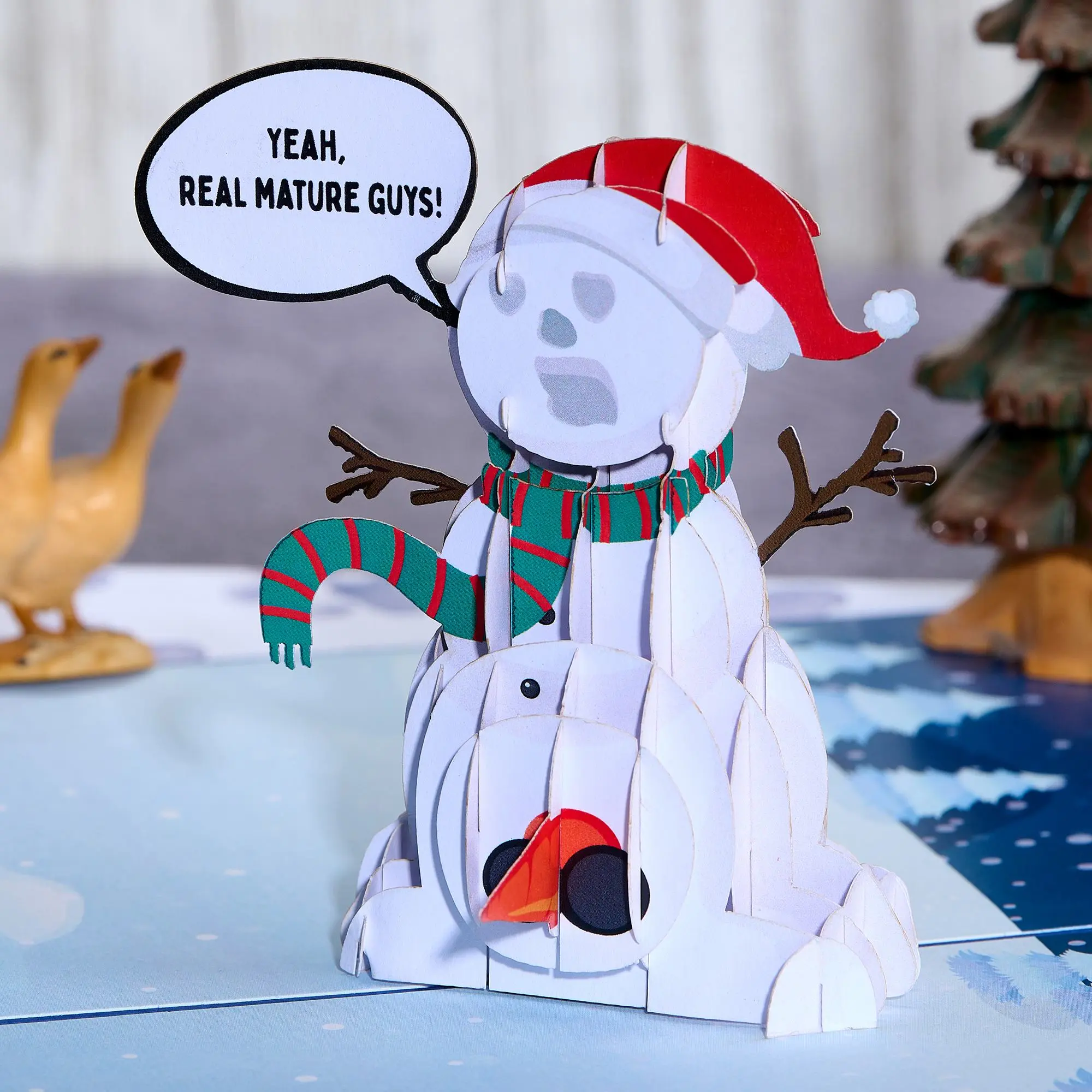 Funny Christmas Card | Pop Up Snowman in Santa Hat | Festive 3D Merry Christmas Cards for Brother, Sister | Snow Man Winter Holiday Cards for Girlfriend, Boyfriend | Single Xmas Card for Boss, Coworker
