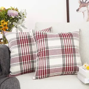 New Set of 2 Retro Farmhouse Buffalo Tartan Chequer Stripe Plaid Cotton Linen Decorative
