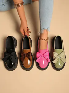 Women's Thick Sole Chunky Heel Slip-On Rubber Sole Casual Fashion Office Shoes Comfortable Everyday Wear Bow Design in Multiple Colors