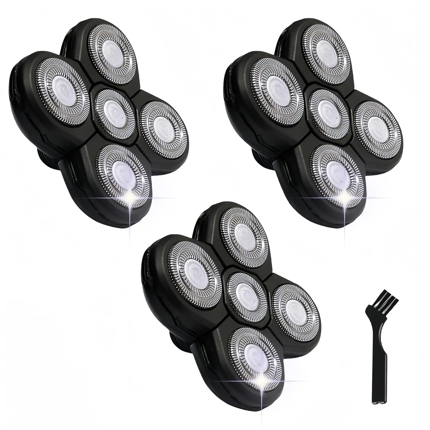 Replacement Blades 3 Pack for Head Shaver Kit, 5 Blades Shaver Replacement Heads for Head Shavers for Bald Men, 1 Cleaning Brush