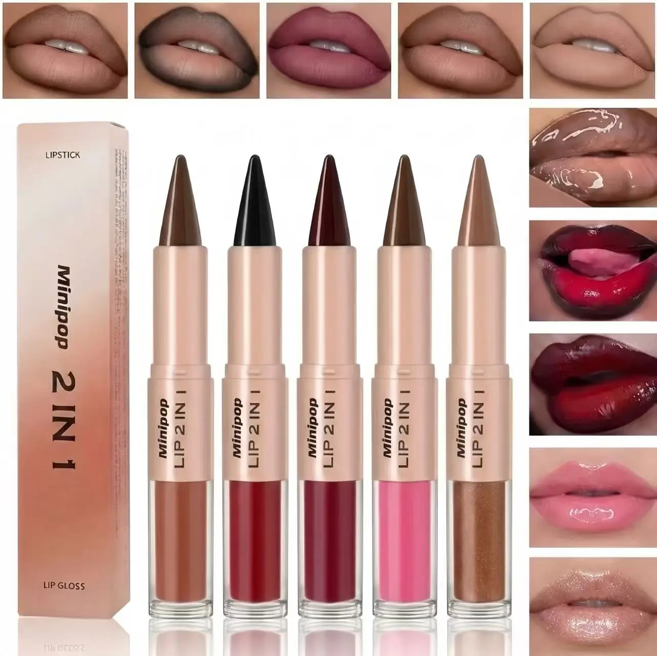 2 in 1 Lip Liner and Gloss Set – Waterproof Lip Liner Pen with Mirror Shine Hydrating Lip Gloss, Plumping Long Lasting Non Sticky Lip Makeup