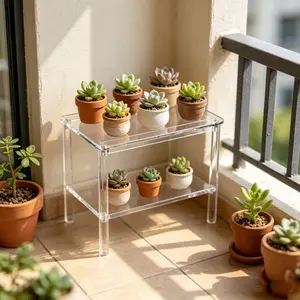 ADISEN 1 Pcs 9.84 Inch Extra Large Acrylic Risers Display Stands Rectangular 4-leg Acrylic Plant Stand, 6mm Thick Clear Shelf Riser Display Stands for Decor Collectibles Figures and Item Photography