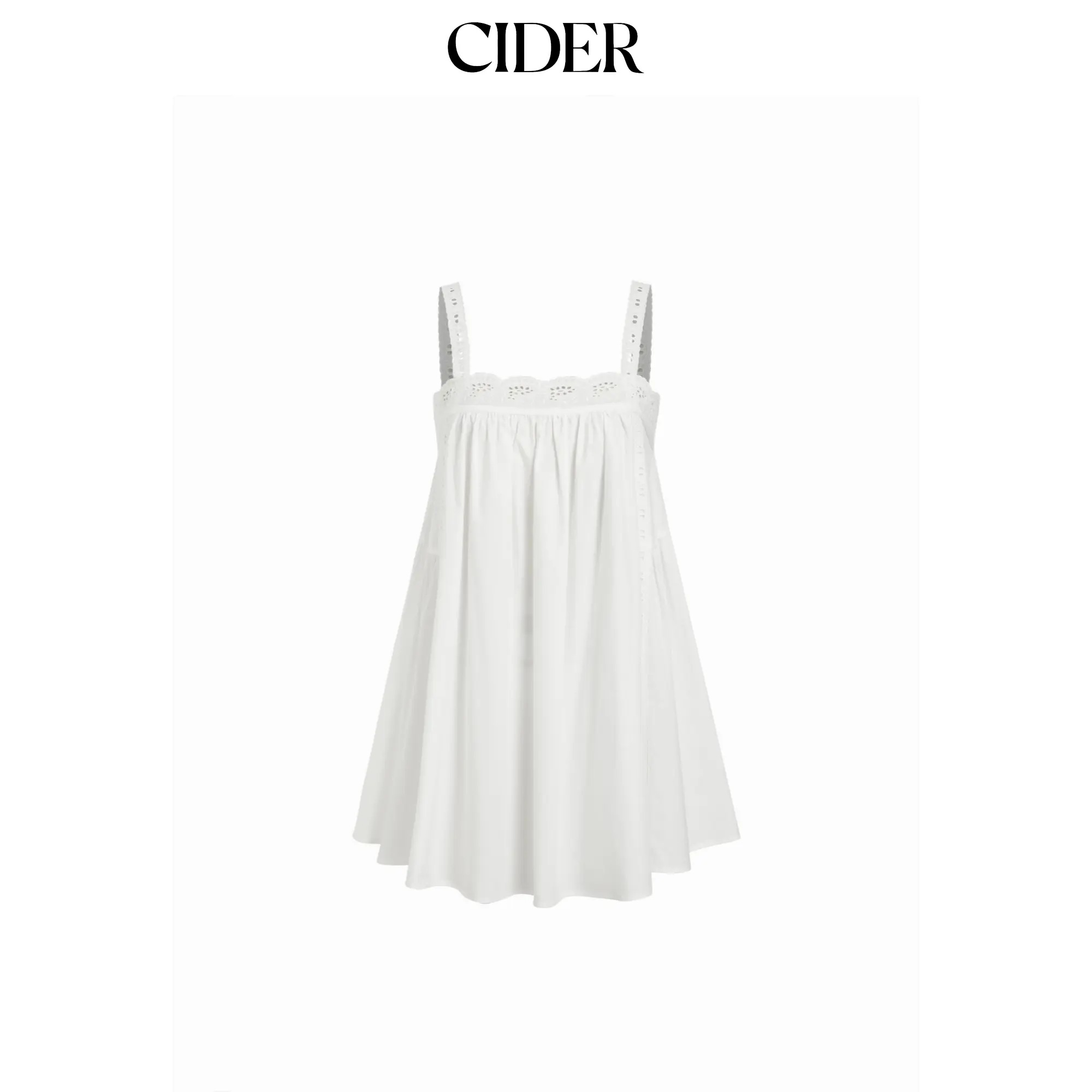 Cider Women's Plain Square Neck Eyelet Smock Cotton Short Nightgown - All-Seasons Adults' Sleepwear Dress