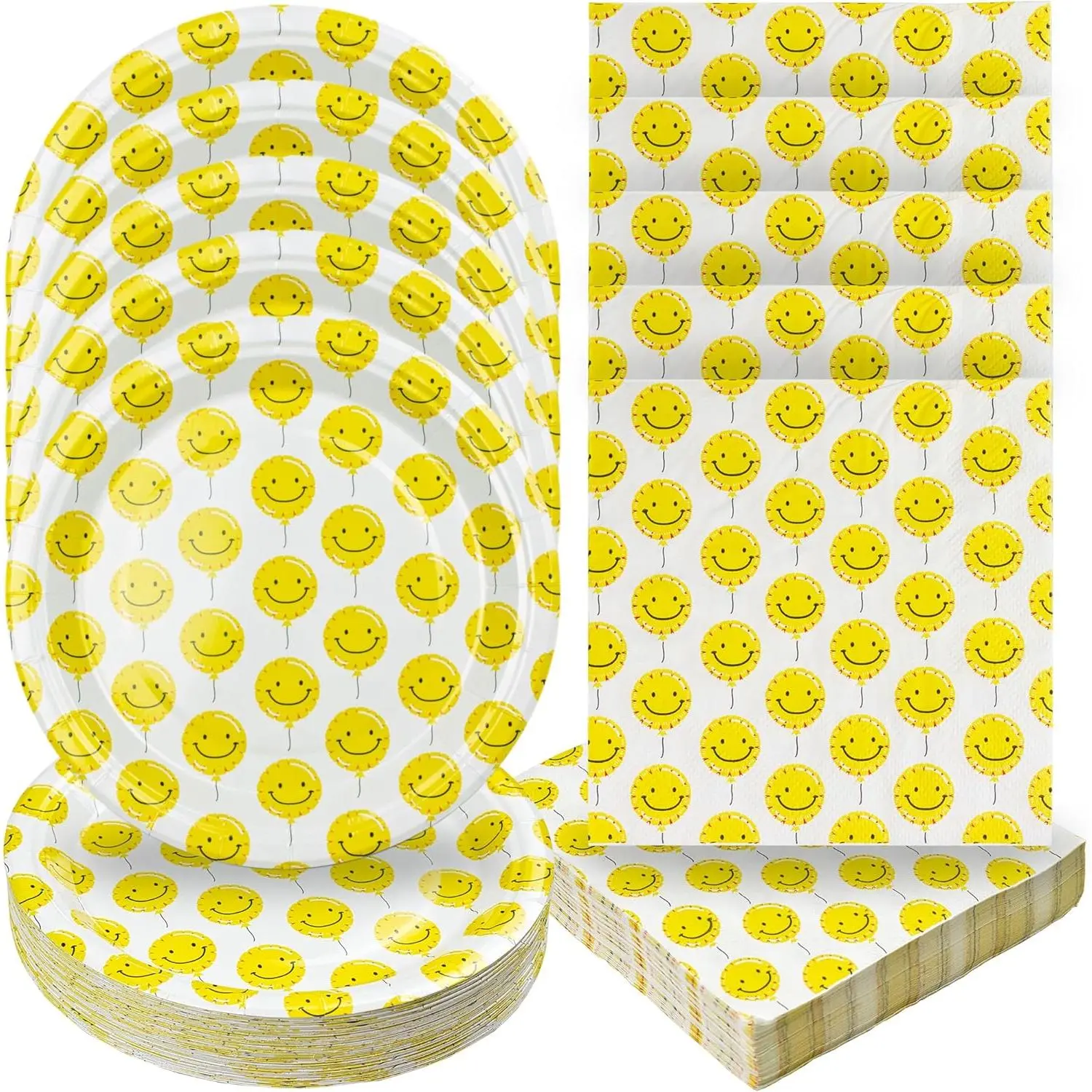 Yellow Smiley Face Plates And Napkins Party Supplies, Smiley Face Napkins And Plates, Cake Plates Smiley Face Birthday Decorations, Preppy Birthday Decorations, Smiley Face Party Decorations By Disposable