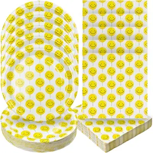 Yellow Smiley Face Plates And Napkins Party Supplies, Smiley Face Napkins And Plates, Cake Plates Smiley Face Birthday Decorations, Preppy Birthday Decorations, Smiley Face Party Decorations By Disposable