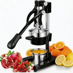 Heavy Duty Cast Iron Manual Hand Press Juice Squeezer for Orange Citrus Lemon Lime Grapefruit Pomegranate with Stainless Steel Cup Black