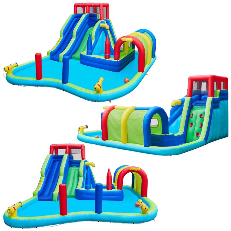 Yaheetech Inflatable Water Slide, Double Lane Water Slide, Combo W/ Storage Bag & 650W Blower, 2 Slides & 2 Pools & 2 Water Cannons & Tunnel & Basketball Hoop & Climbing Wall & Punching Bags & Ring Toss Game, For Kids Aged 3 To 10