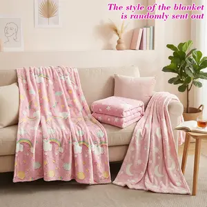 1pc Random Style Cartoon Polyester Blanket, Comfortable and Warm, Lightweight, Ideal for Living Room, Nap, Car Heating Blanket