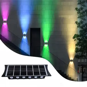 【Father's Day Gift 】MIMIRGB Modern Outdoor Lighting Solar Wall Light RGB Novelty Yard Fence Light 2-Sided Lighting 8LEDs Up Down Design High Efficiency 1800mAh Battery Capacity Easy Installation