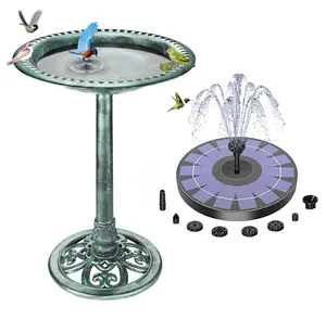 AISITIN Bird Bath With Solar Fountain,Polyresin Lightweight Bird Bath for Outside, Vintage Freestanding Birdbaths for Outdoors Garden,Patio Yar, Lawn Decor