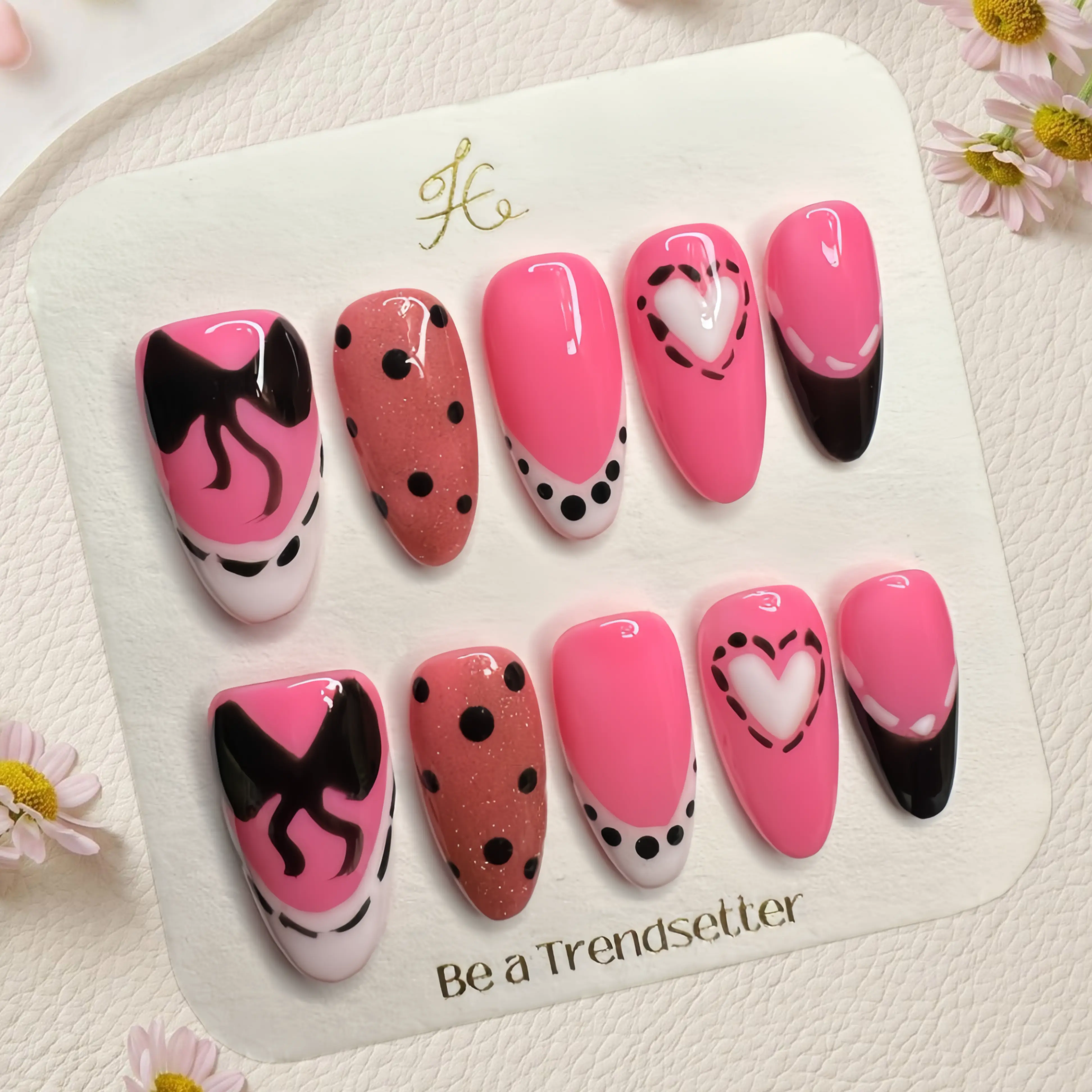 E116 Bowknot-Inspired Glossy False Nails - French Tip, Elegant Simple Pink Handmade Nailwear, Popular Nail Art Decoration for Beauty Enthusiasts