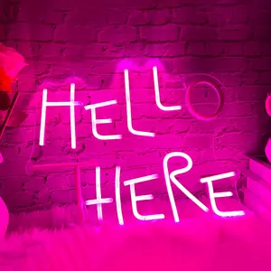 1pc Hello There Hell Here with on/off Switch for O and T Neon Sign Light,Man Cave Beer Pub Bar Wall Decor Lamp, Acrylic Dimmable Pink Neon Signs 13.78"×10.63"