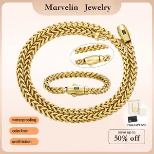 Marvelin Jewelry 2026 New《Set》14K Gold-Plated 6mm Bullet Clasp Black S-Logo Necklace & Bracelet Latest Electroplating Gold-Plating Technology Waterproof, Fade-Resistant,Hypoallergenic Miami Hip-Hop Style Jewelry7.5“to 30”The Best Valentine's Day Gift