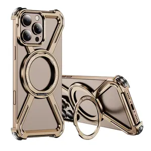 360-Degree Rotation Finger Ring Magnetic Phone Case, Creative Hollow-Out Four Corners Anti-drop Phone Protective Case, Phone Accessories for iPhone 16 Pro Max 15 Pro 14 Plus, Casing