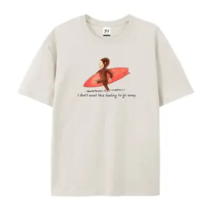 Monkey Surfing "I don't want this feeling to go away" Graphic T-Shirt，ute Monkey Beach Print Short-sleeved cotton unisex casual T-shirt