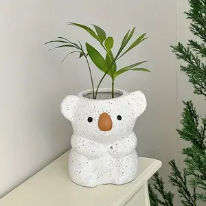 Cute Koala Resin Plant Pot, Cartoon Animal Succulent Planter, Indoor Outdoor Desktop Balcony Office Decoration, Durable Lightweight Design