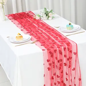 Heart Large Mesh Tablecloth, Flashy Heart Pattern, Wedding Birthday Decor, 29.53x70.87 Inches, Golden Heart Table Runner,Table runner, red and gold heart mesh table runner, 29.53*70.87 inches, red heart table runner, bridal shower decoration, wedding brid