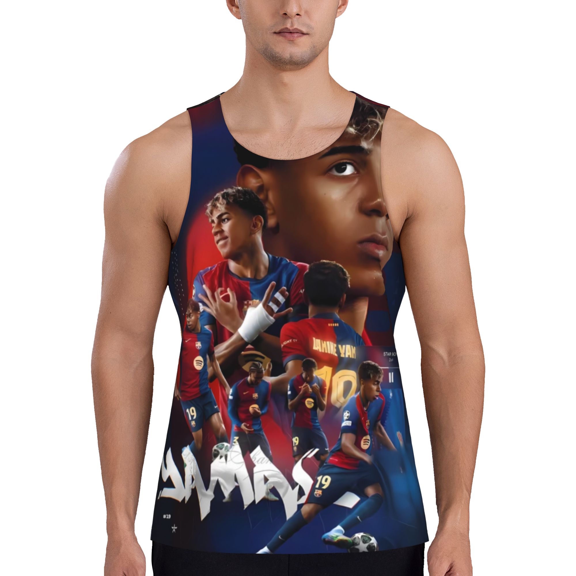 Lamine Yamal #19 Barcelona Rising Star Collage Sleeveless Tank Top for Men Streetwear & Gym Wear for Football Lovers