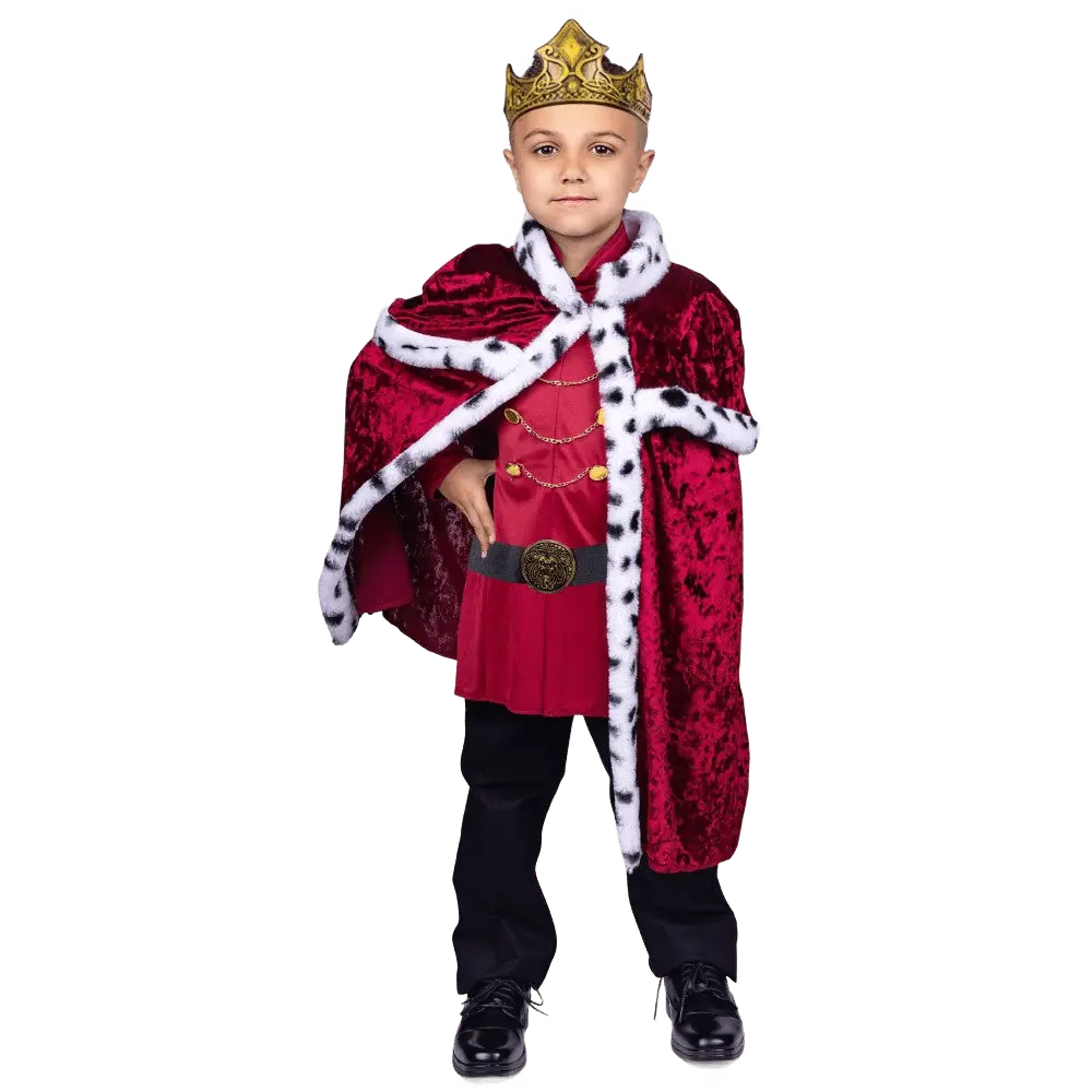 King Costume Set - Kids Velveteen Royal Costume Set with Cape, Crown, Belt & Top - Medieval King Dress Up for Boys - Perfect for Halloween, Role Play ,Pretend Play Fun, Fantasy Theme Party & Cosplay