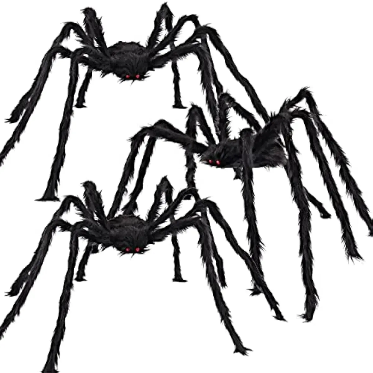 3 Pcs Halloween Spiders Outdoor Decoration, Halloween Decor Outside, 5 Ft Large Hairy Giant Multi Color Spider Set for Yard Lawn Porch Decor Indoor Haunted House Scary Prop59″Black