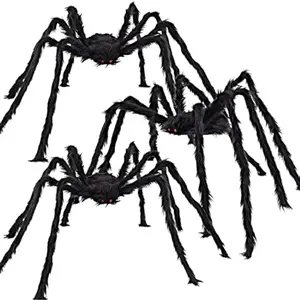 3 Pcs Halloween Spiders Outdoor Decoration, Halloween Decor Outside, 5 Ft Large Hairy Giant Multi Color Spider Set for Yard Lawn Porch Decor Indoor Haunted House Scary Prop59″Black