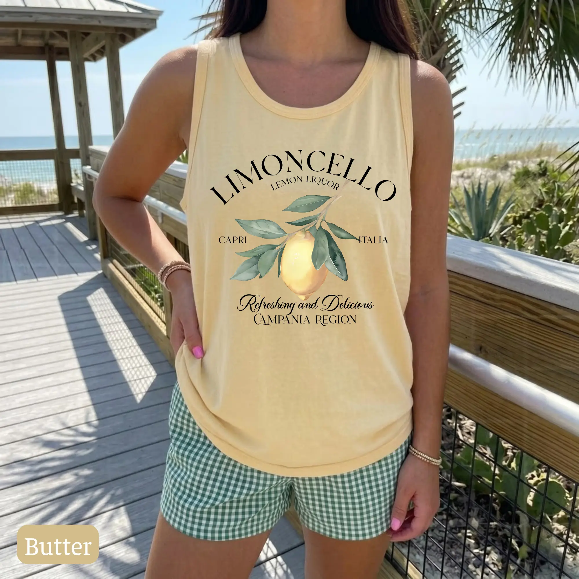 Limoncello Tank Top, Refreshing Lemon Graphic Tank, Italian Summer Citrus Fruit Tank Top, Amalfi Coast Vacation Aesthetic Unisex Sleeveless Shirt