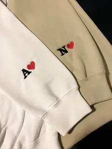 [CUSTOM IN DESCRIPTION] Custom Embroidered Initial Heart Sweatshirt | Personalized Couples Gifts | Valentines Couple Initials | Matching Sleeve Initial Sweatshirts, Gender-Neutral Adult Clothing
