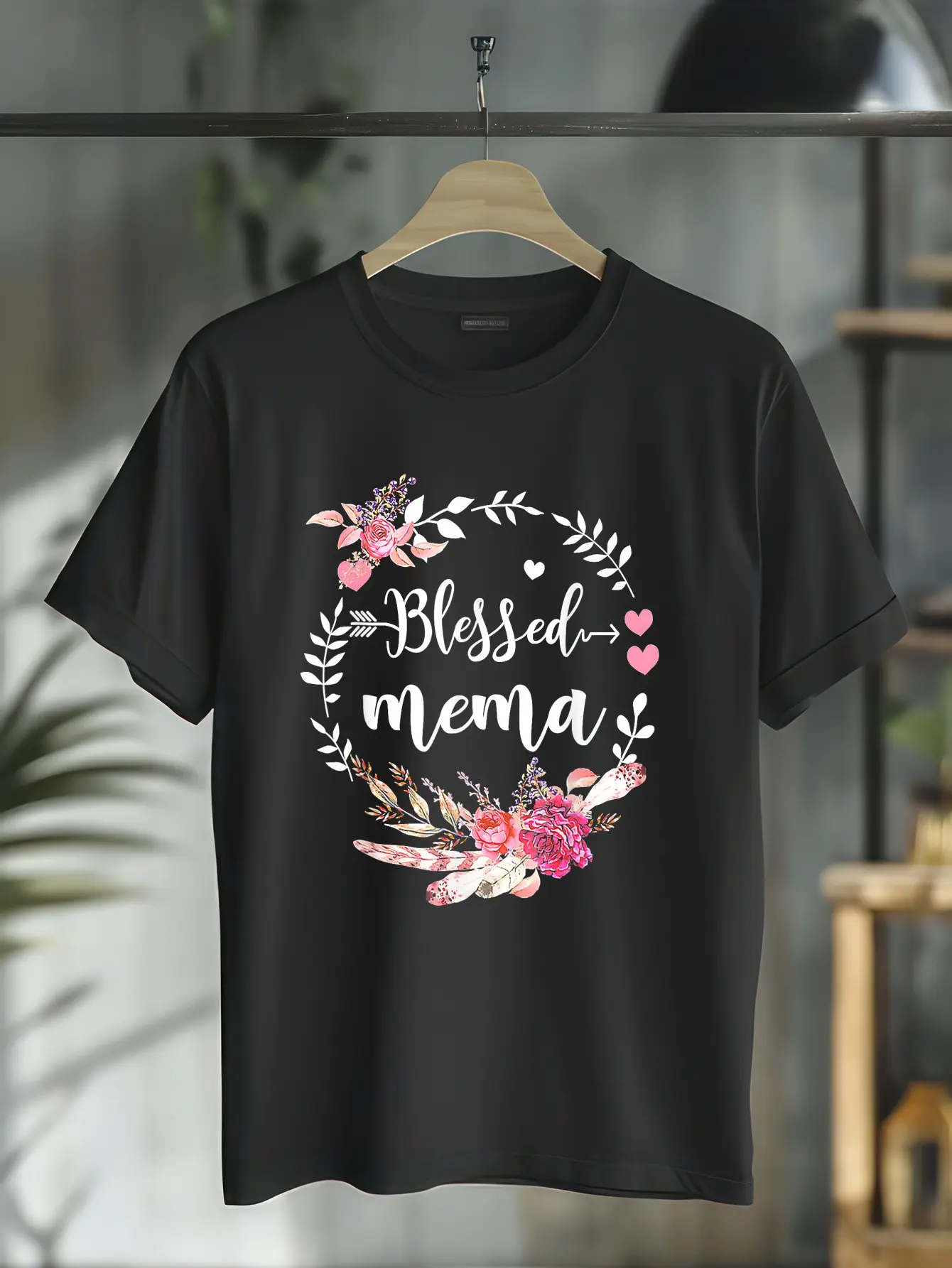 100% Cotton Blessed Mema Thanksgiving Floral Funny Mother's Day Gifts T-Shirt