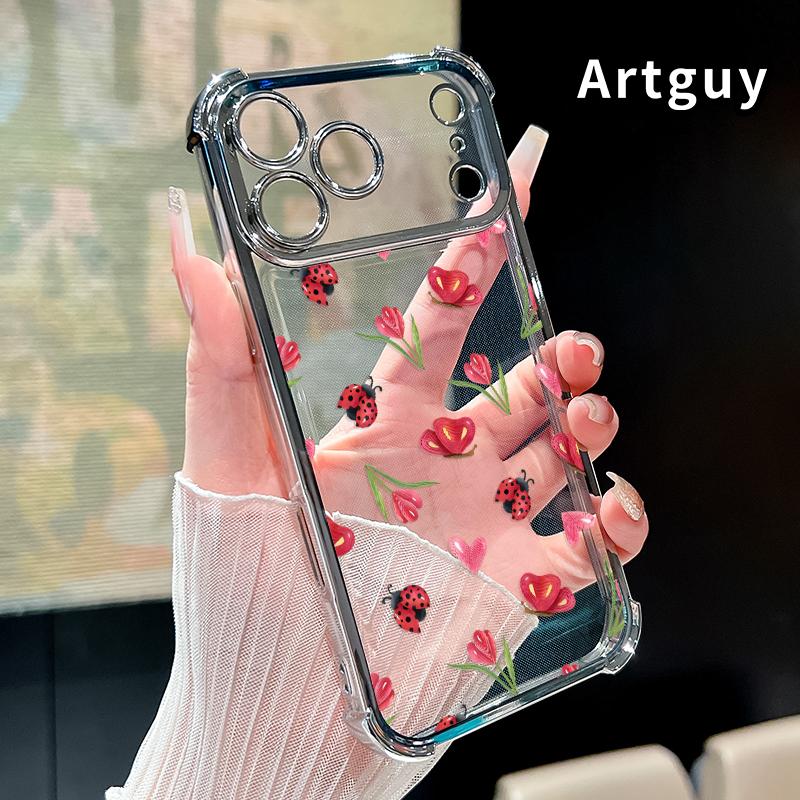 Ladybug Floral Dream Pattern Phone Case for iPhone 17 Pro Max 16 15 Plus Air 14 13 12 11 E Electroplated Cover with Airbag Shockproof Soft Silicone Casing