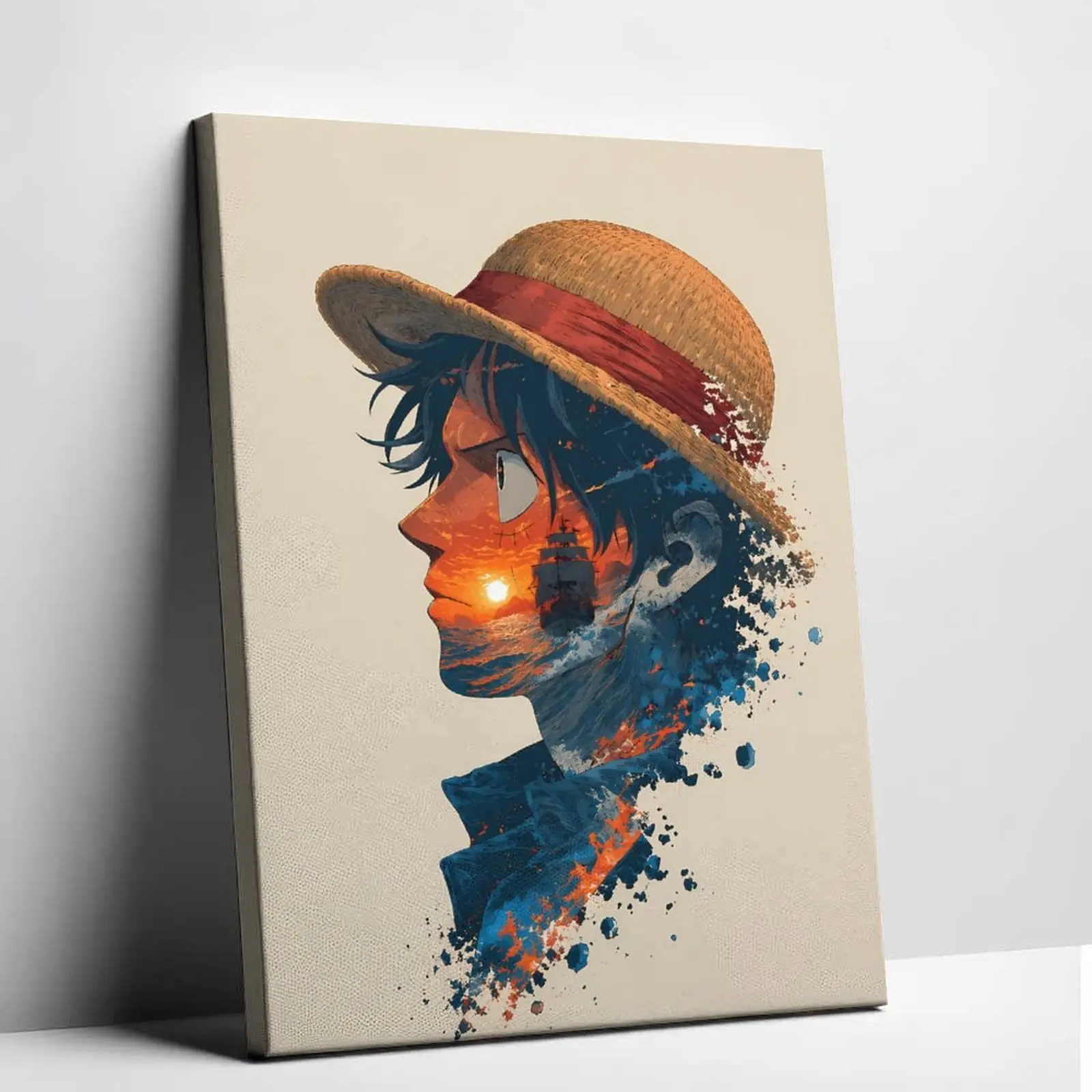 Framed Anime Pirate Captain Double Exposure Poster - Vintage Sunset Ocean Ship Art Wall Decor,  Painting,  for Bedroom, Manga Otaku Gift for Room Aesthetic