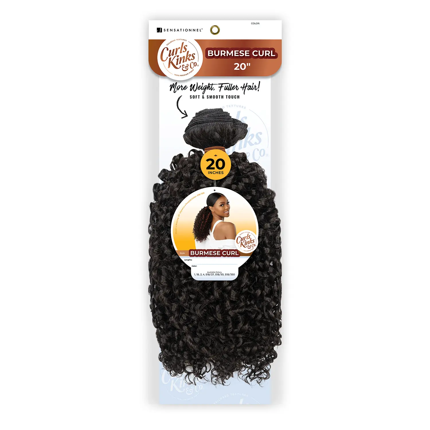 Sensationnel Burmese Curly Synthetic Hair Weave Extensions - Smooth Kinks N Co Style, 14"-20" Long Length, for Quick Weave Sew Applications, Ideal for Hair Brush Styling, Quick Weaves