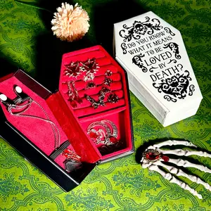 10pcs Gothic Jewelry + Gothic Coffin Shaped Jewelry Box Leather Velvet Material Includes 10 Gothic Jewelry Pieces Necklaces Earrings Rings Perfect for Storing Dark Style Accessories Organiser makeup organizer