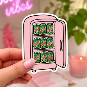 Mini Pink MTN Dew Fridge Sticker | Cute Y2K Soda Vinyl Decal | Laptop Sticker