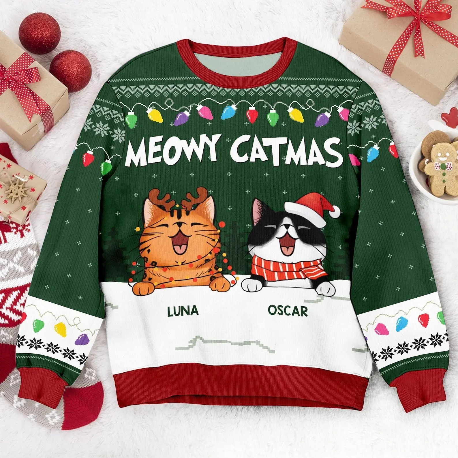 Personalized Cat Meowy Catmas Ugly Christmas Sweater  Retro Trendy Ugly Sweater, Sweater Lover Gift For Dad Gift For Mom Outfit For Family Holiday