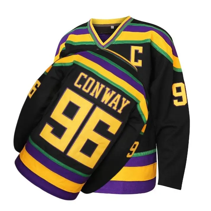 Mighty Ducks Jersey #96 Charlie Conway #99 Adam Banks #33 Greg Goldberg #66 Gordon Bombay Movie Hockey White Green in Sports Fan Jersey Comfortable and breathable, stylish and versatile