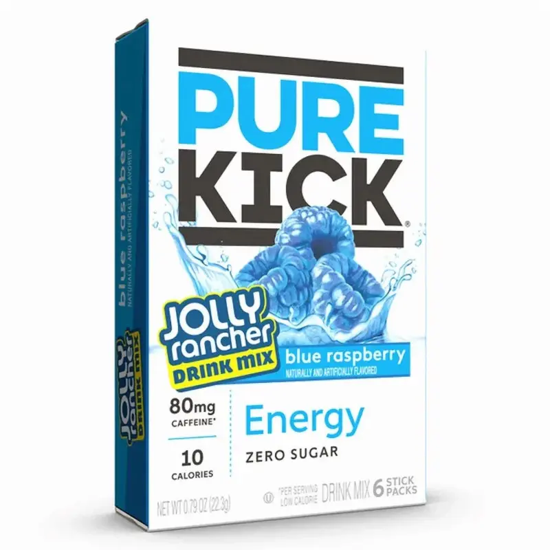 3x Pure Kick Jolly Rancher Blue Raspberry Drink Mix - Energy Beverage Powder for Hydration 6oz