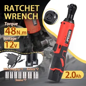 12V Cordless Electric Wrench Ratchet Wrench 65N.m Rechargeable 3/8 Right Angle Drill Screwdriver Power Tool with 2 Lithium Battery