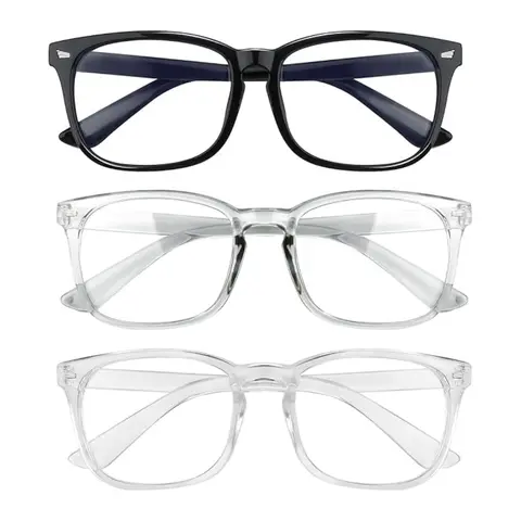 Fashionable Frames Blue Light Computer Game Glasses - Unisex Black + Grey Large Square Classic Frame Eyewear, Sturdy Durable Bluelight Protection, Easy to Match for Men and Women