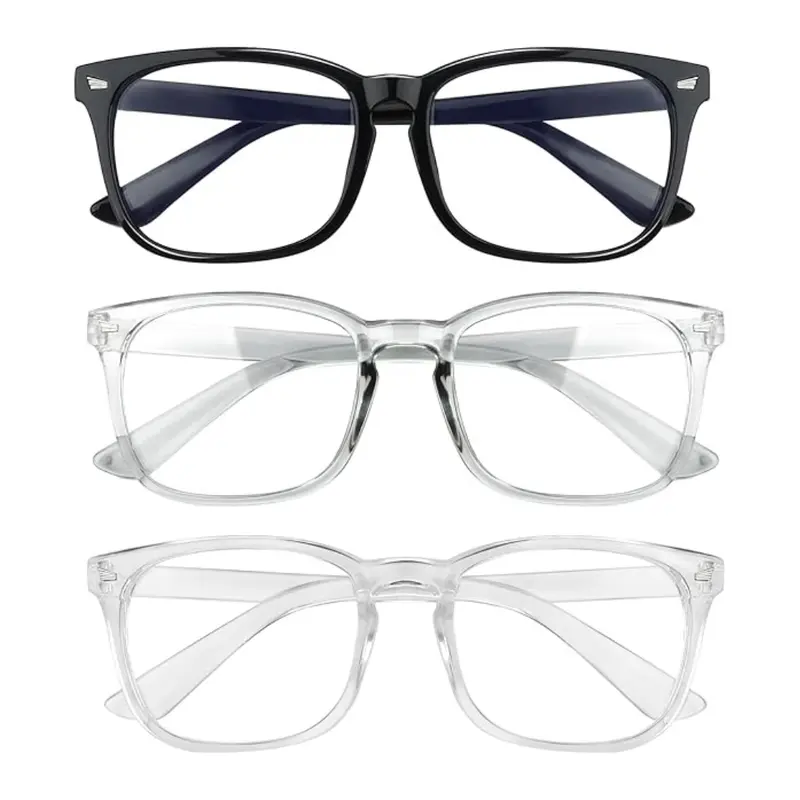 Fashionable Frames Blue Light Computer Game Glasses - Unisex Black + Grey Large Square Classic Frame Eyewear, Sturdy Durable Bluelight Protection, Easy to Match for Men and Women