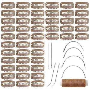 50 count 32mm Hairpieces Snap Clips U Shape Wig Clips for Hair Extensions Making Wig Accessories Set Tools (Light Brown)